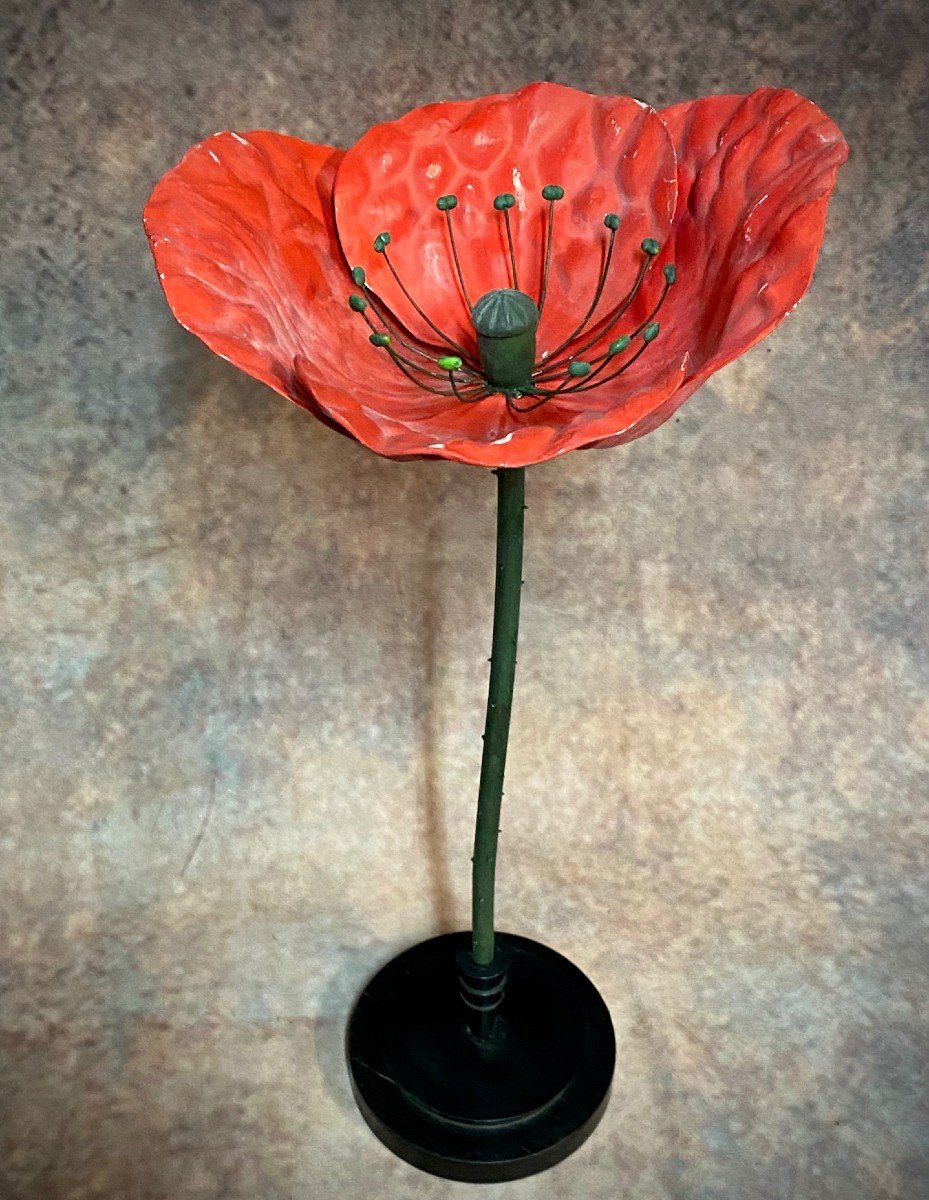 MODÈLE BOTANIQUE ANCIEN DE FLEUR DE COQUELICOT EN PAPIER MACHÉ
