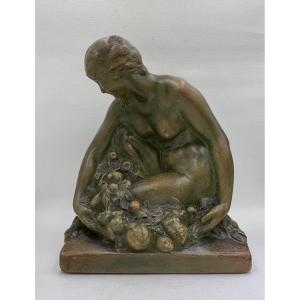Bouraine Sculpture "woman With Flowers"