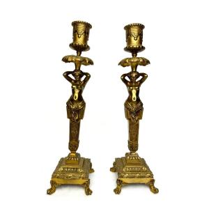 Pair Of Empire Bronze Candlesticks