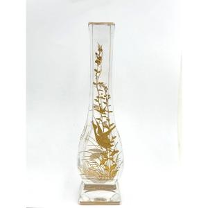 Baccarat - Crystal Vase Decorated With A Japanese Crane 