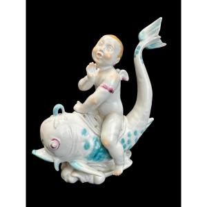 Volkstedt - Porcelain Figure Eros On A Dolphin I
