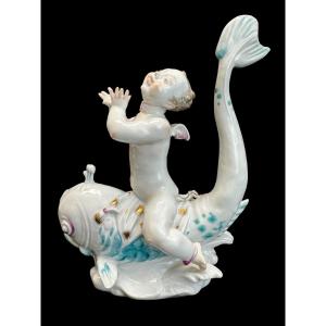 Volkstedt - Porcelain Figure Eros On A Dolphin Ii