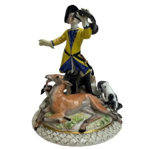 Meissen Porcelain Group - Hunter With Deer And Dogs 