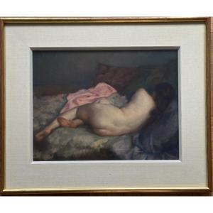 Jules-françois Bernard Pastel "reclining Nude"