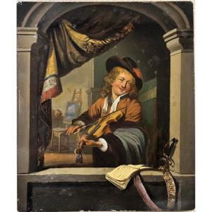 19th Century European School - Playing The Violin
