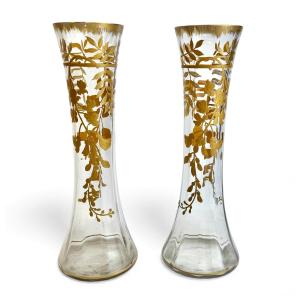 Baccarat - Pair Of Vases Decorated With Wisteria 