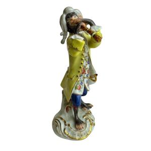 Meissen - Porcelain Figure Of A Clarinet-playing Monkey From The Monkey Orchestra Series