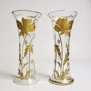 Baccarat - Pair Of Vases Decorated With Anemones