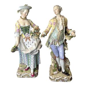 Large Meissen Porcelain Figurines Depicting A Couple Of Gardeners 