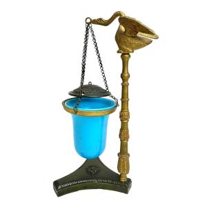 Bronze And Opaline Incense Burner With Swan Decoration, Restoration Period, Charles X. 
