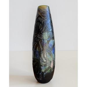 Gallé - Intercalated Vase With Ash Decoration From Bordeaux
