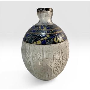 Adelatte Nancy - Art Deco Vase With Stylized Plant Motifs.