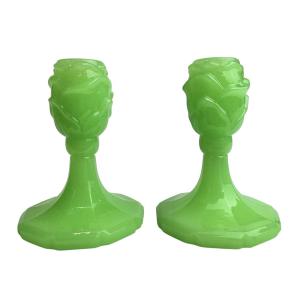 Pair Of Ouraline Opaline Candleholders