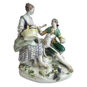 Meissen - Group Of Shepherds Model Of Michel Victor Acier