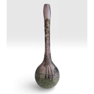 Legras - Acid-etched Soliflore Vase With Landscape Design.