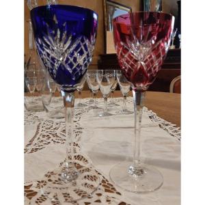 Pair Of Roemers St Louis - Chantilly Model - Royal Blue And Ruby Red