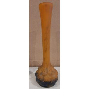 Soliflore Vase In Art Nouveau Glass Paste Signed Lorrain - Early 20th Century
