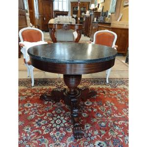 Charles X Restoration Pedestal Table In Mahogany And Marble, 19th Century