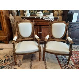 Pair Of Louis XVI Style Walnut Armchairs - Circa 1900