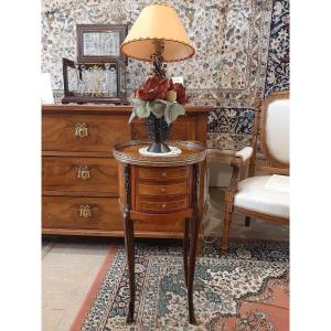 Drum-shaped Chiffonnière Table, Transition Style - Late 19th And Early 20th Century
