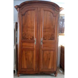 Louis XV Cabinet With Gendarme Hat - Walnut And Fruitwood - 19th Century