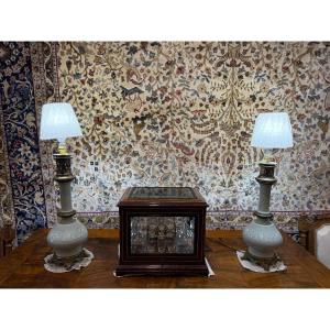 Rare Pair Of Celadon Oil Lamps - Napoleon III