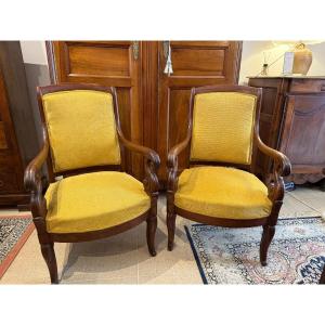 Pair Of Mahogany Armchairs With Cross - Restoration Period - 19th Century