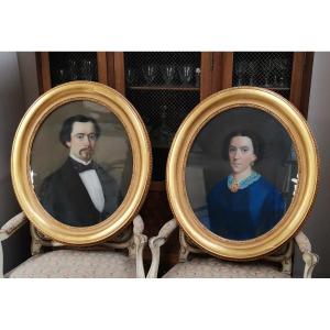 Pair Of Pastel Portraits 19th Century 