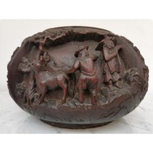 Asian Carved Wood. Scenes Of Daily Life 