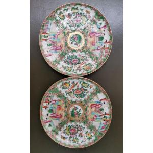 2 Famille Rose Canton Porcelain Plates 