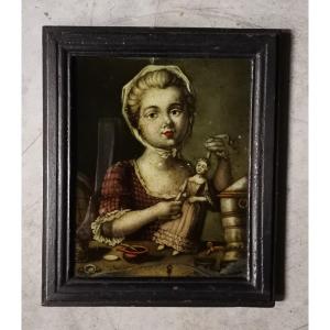Young Girl And Her Hobby. Fixed Under Glass 