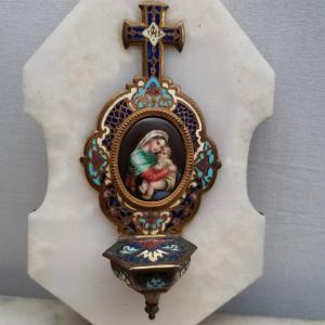 Cloisonné Enamel And Porcelain Holy Water Font