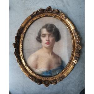 Portrait Of A Young Woman. Art Nouveau Pastel. 