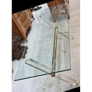 Dining Table In Glass And Plexiglas Attributed To Maison Jansen