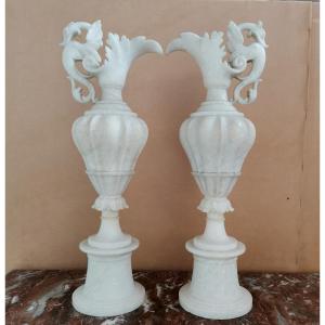 Pair Of Cassolette Ewers In Marble