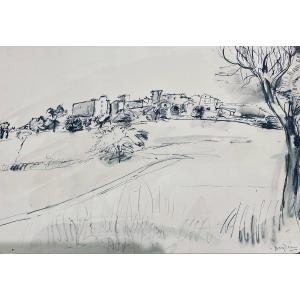 Henri Hayden Landscape, Ink Drawing, Signed 
