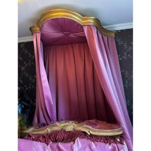 Imposing Ciel De Lits Doré à La Feuille 162 Cm - Silk Satin Trim