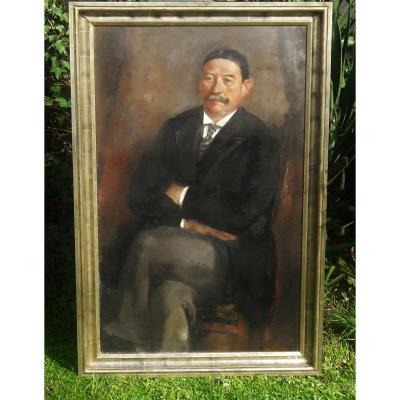 Grand Portrait  à l'Huile Signé Léon Devos - 130 X 80