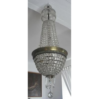 Large Basket Chandelier, Hot Air Balloon 105 X 30 Crystal / Bronze