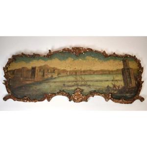 Pair Of Oils On Panels - Top Of Doors. 53 X 111 Cm XVIII