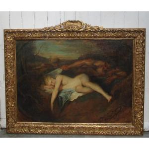 Imposing Hst Jupiter / Antiope 108 X 92 After Watteau