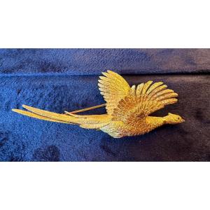 Hermes. Hunting Brooch In Gold , Pheasant In Flight.