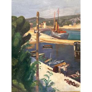 Oil On Canvas, Port View Signed Kay.