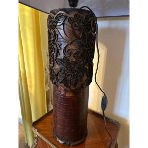 Lamp Scroll Printing Indian Motifs In Brass.