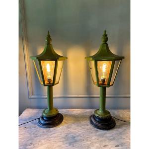 Pair Of XIXth Sheet Metal Lamps.