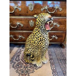 Leopard In Terracotta From The 19th Century.