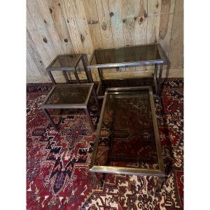 Jansen  And Guy Lefèvre. Set Of Four Modernist Shabby-chic Kappa Tables. 
