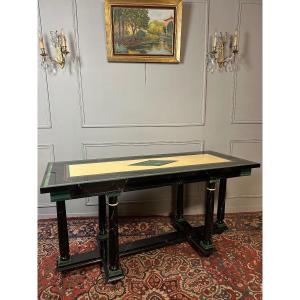 Romeo Style Table/console In Faux Marble And Malachite Lacquer.