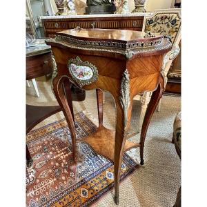 Marquetry Planter, Sèvres Porcelain Plaque, Nap III Period.