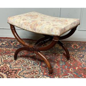 Empire Curule Stool In Mahogany. 